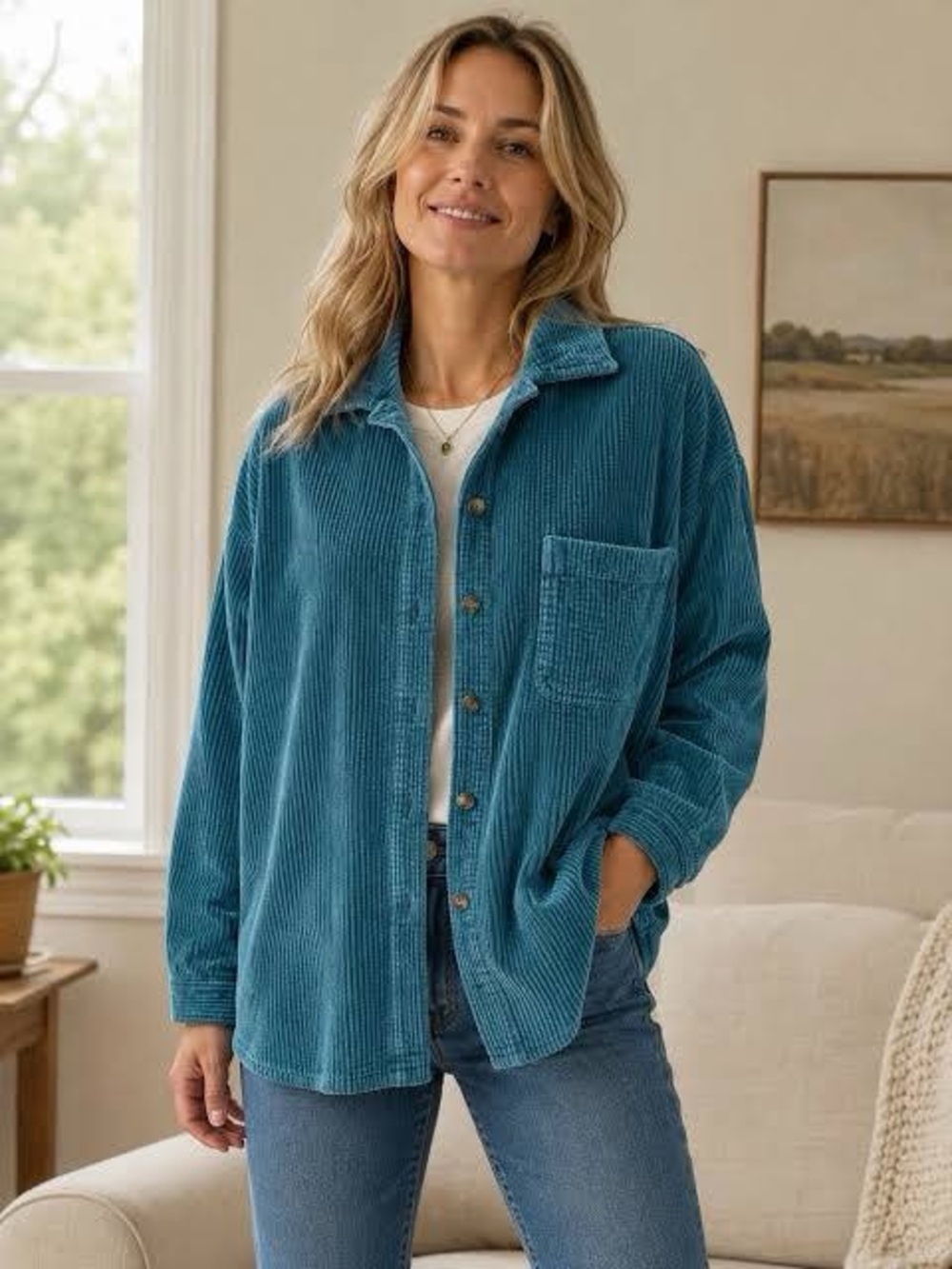 L.L. Bean Teal Corduroy Button-Front Jacket